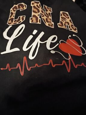 CNA Life Graphic Tee with Leopard Accent - Black & Red